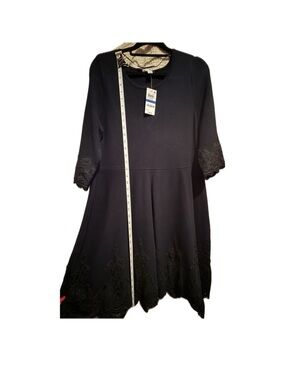 Charter Club Black Mini Dress with Embroidered Hem